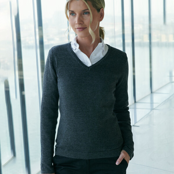 Henbury Ladies Lightweight Cotton Acrylic V Neck Sweater Thumbnail